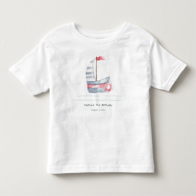 Camiseta De Bebé Cute Nautical Soft Red Blue Sailboat Kids Cumpleañ (Anverso)