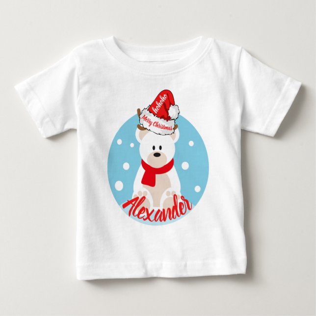 Camiseta De Bebé Cute Navidades oso polar blanco rojo Santa Hat Ho (Anverso)