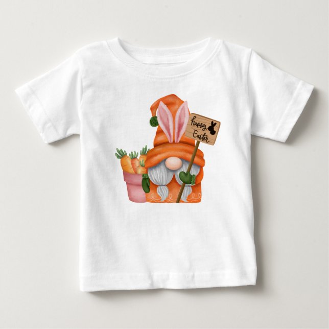 CAMISETA DE BEBÉ CUTE ORANGE EASTER GNOME WITH CARROTS (Anverso)
