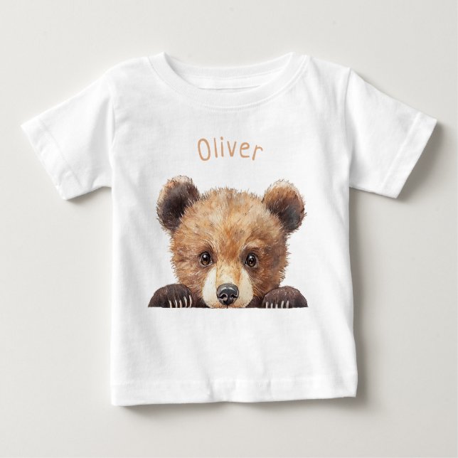 Camiseta De Bebé Cute Oso de Bebé Personalizado Acuarela  (Anverso)