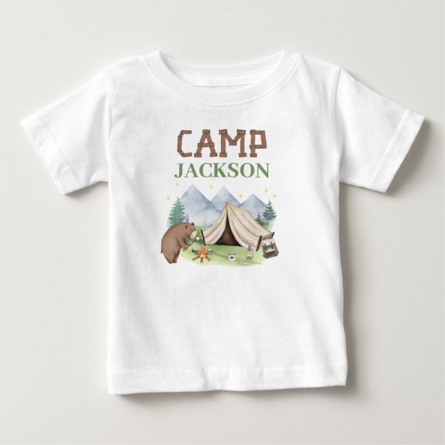 Camiseta De Bebé Cute Oso Marrón Carpa Feliz Campista 1er Cumpleaño (Anverso)