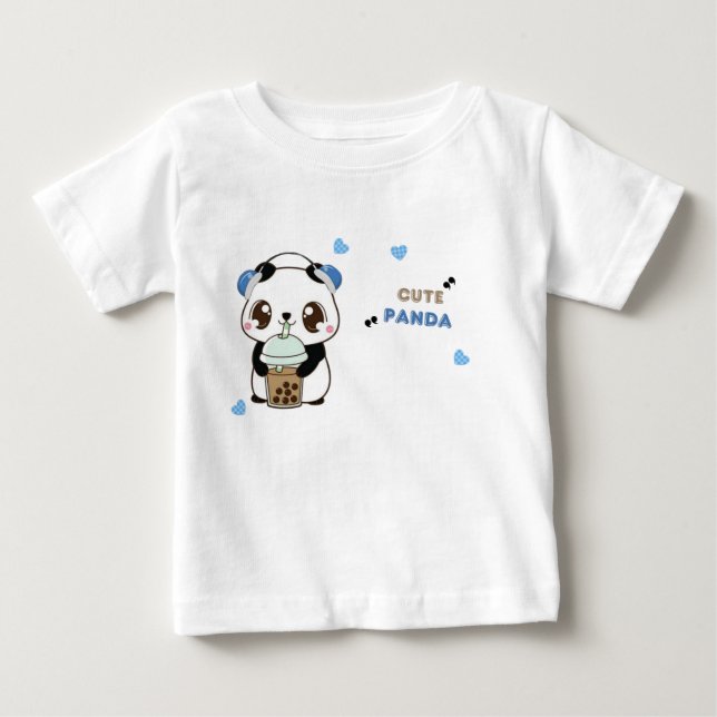 Camiseta De Bebé Cute Panda con Bubble Tea (Anverso)