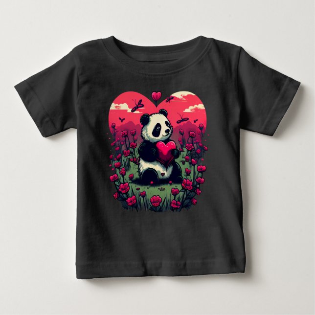 Camiseta De Bebé Cute Panda Holding Heart - Regalo El día de San Va (Anverso)