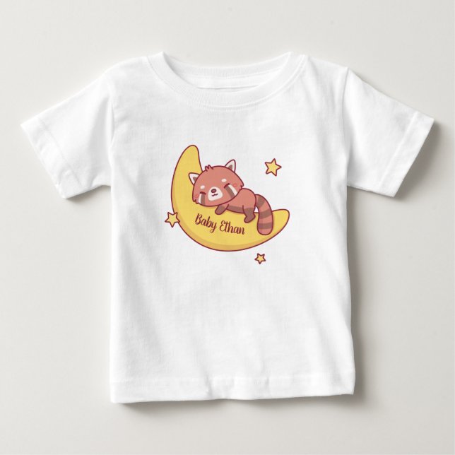 Camiseta De Bebé Cute Panda Rojo Durmiendo En La Luna (Anverso)