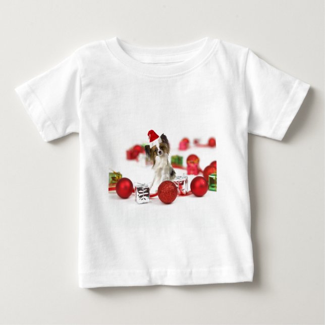 Camiseta De Bebé Cute Papillon Dog Navidades Santa Hat (Anverso)