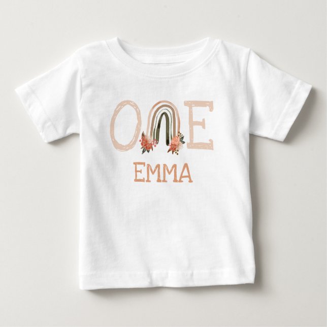 Camiseta De Bebé Cute Pastel acuarela Arcoiris Primer cumpleaños Fl (Anverso)
