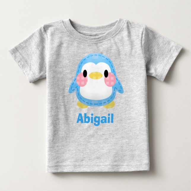 Camiseta De Bebé Cute Patchwork Style Penguin Art Personalised (Anverso)
