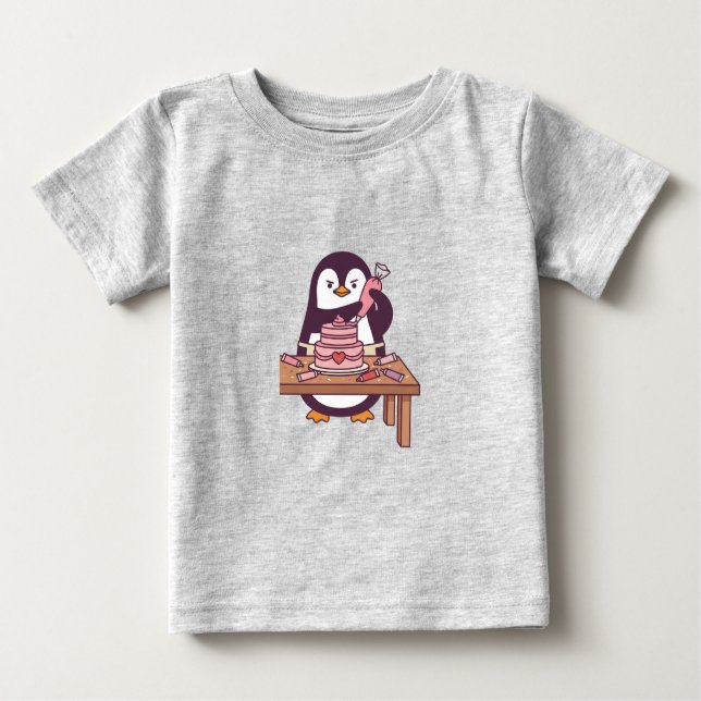 Camiseta De Bebé Cute Penguin Cake Valentine Kids T-Shirt - Colour (Anverso)