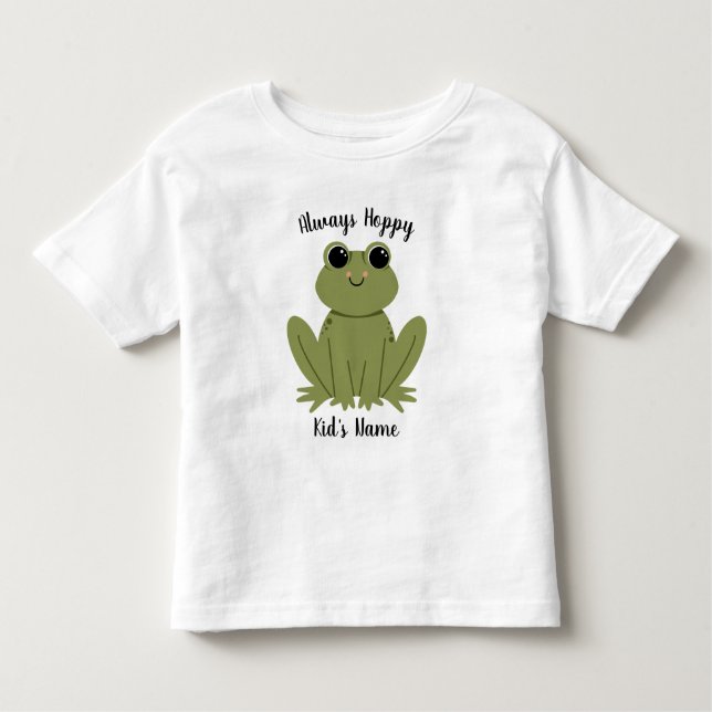 Camiseta De Bebé Cute Personalized Frog Always Hoppy Kids Name (Anverso)