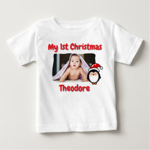 Camiseta De Bebé Cute Pingüino Primera Navidad Personalizada Bebé