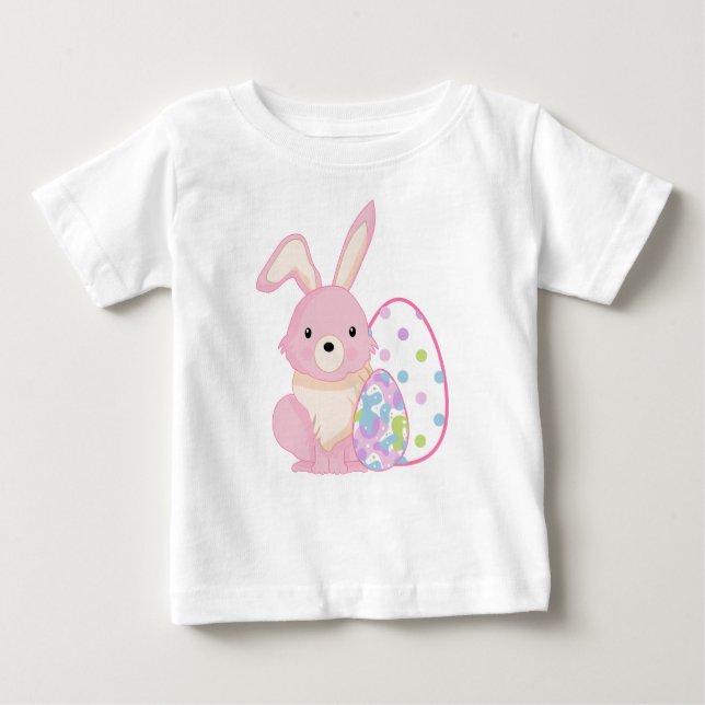 CAMISETA DE BEBÉ CUTE PINK EASTER BUNNY WITH EASTER EGGS (Anverso)