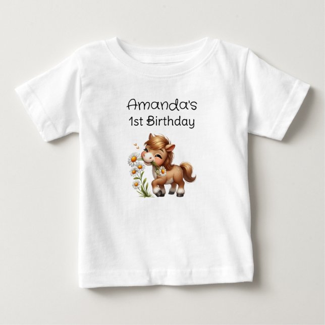 Camiseta De Bebé Cute Pony Comiendo Daisies Cumpleaños (Anverso)