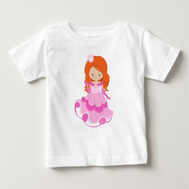 Camiseta De Bebé Cute Princesa, Corona, Vestido Rosa, Cabello Naran (Anverso)