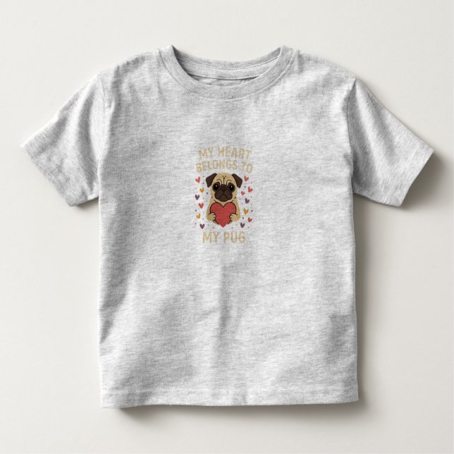 Camiseta De Bebé Cute Pug Valentine Design – My Heart Belongs to My (Anverso)