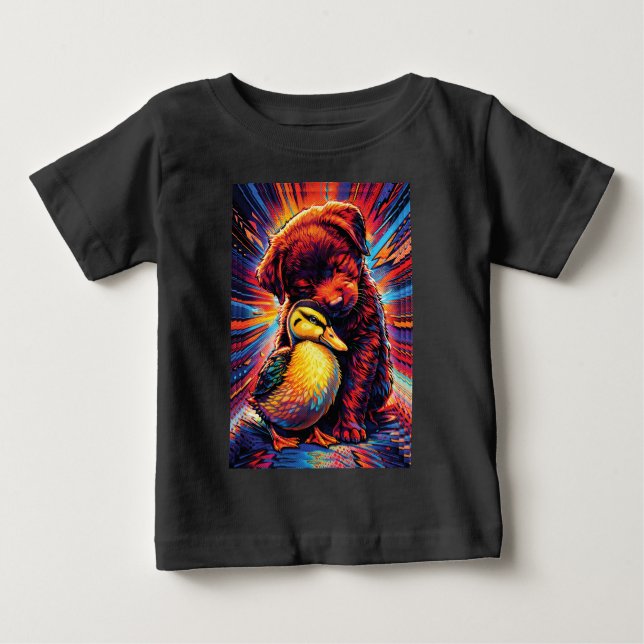 Camiseta De Bebé Cute Puppy and Duckling Hug Pop Art  (Anverso)