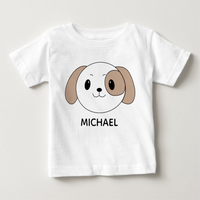 Camiseta De Bebé Cute Puppy Cartoon Face Personalised (Anverso)