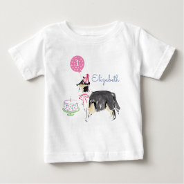 Camiseta De Bebé Cute Puppy Dog Collie Primer Pastel de Cumpleaños