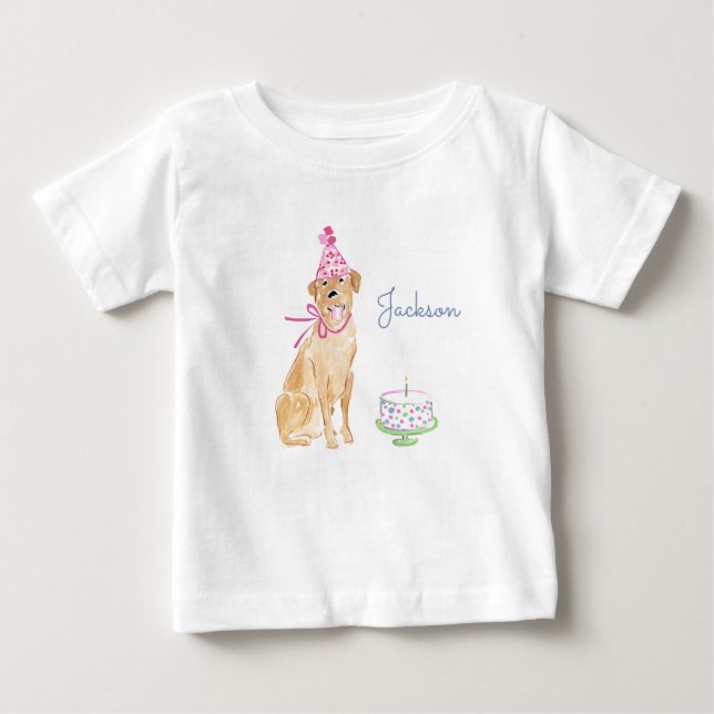 Camiseta De Bebé Cute Puppy Dog Golden Lab Primer Pastel de Cumplea (Anverso)