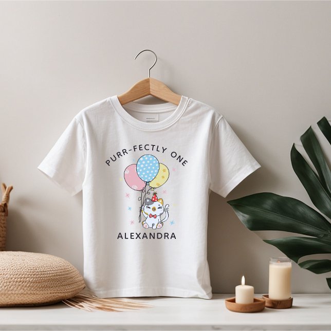 Camiseta De Bebé Cute Purr-fectamente uno: Tema del gato Fiesta de  (Subido por el creador)