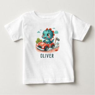 Camiseta De Bebé Cute Racer Dino conduciendo un coche deportivo