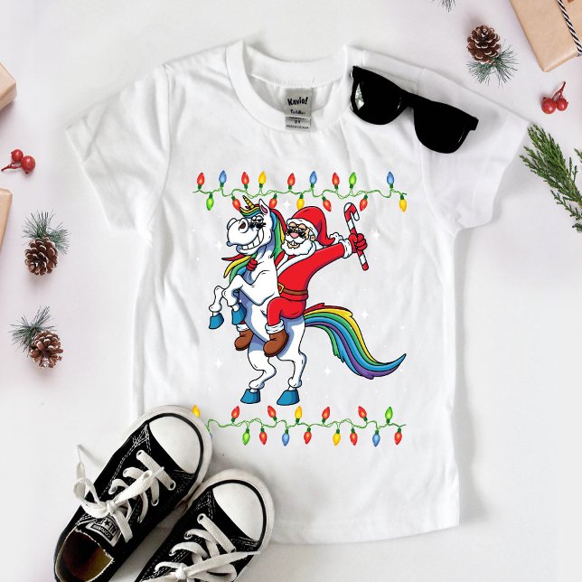Camiseta De Bebé Cute Rainbow Santa Riding Unicorn (Subido por el creador)