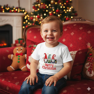 Camiseta De Bebé Cute Red Green Whimsical Gnome Merry Christmas