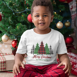 Camiseta De Bebé Cute Red Plaid Merry Christmas Treys Personalizado