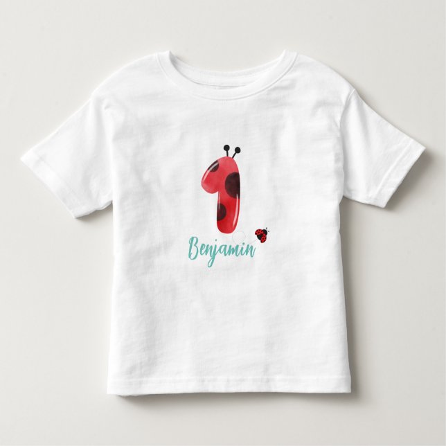 Camiseta De Bebé Cute red Polka dot Ladybug Primer nombre de fiesta (Anverso)