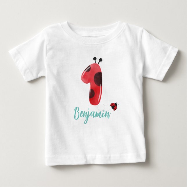 Camiseta De Bebé Cute red Polka dot Ladybug Primer nombre de fiesta (Anverso)