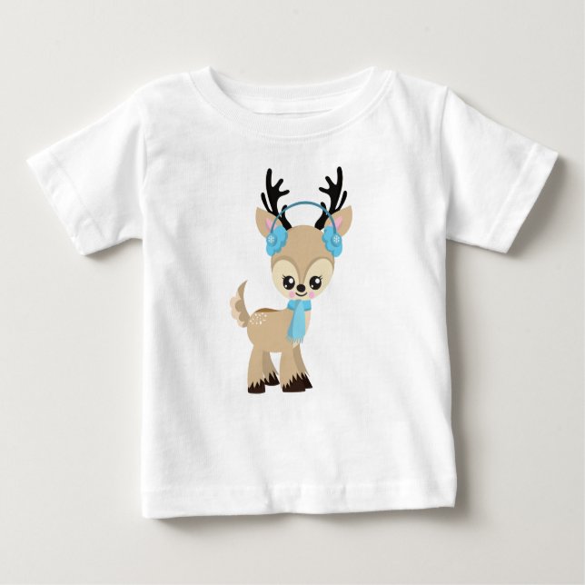 Camiseta De Bebé Cute Reindeer, Little Reindeer, Blue Scarf (Anverso)
