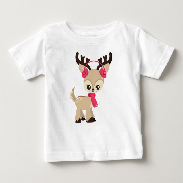 Camiseta De Bebé Cute Reindeer, Little Reindeer, Red Scarf (Anverso)