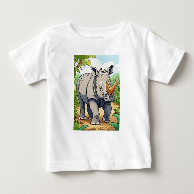 Camiseta De Bebé Cute Rhinoceros Cartoon-Sticker Style (Anverso)