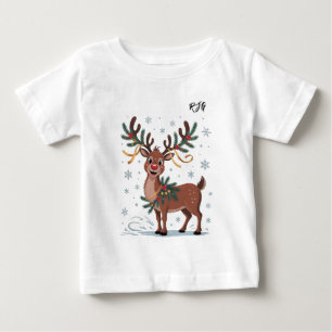 Camiseta De Bebé Cute Rudolph con iniciales y acentos dorados
