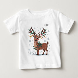 Camiseta De Bebé Cute Rudolph with Gold Accents Initials