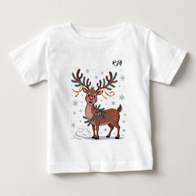 Camiseta De Bebé Cute Rudolph with Gold Accents Initials (Anverso)
