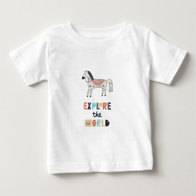 Camiseta De Bebé Cute Scandia Horse explora el mundo (Anverso)