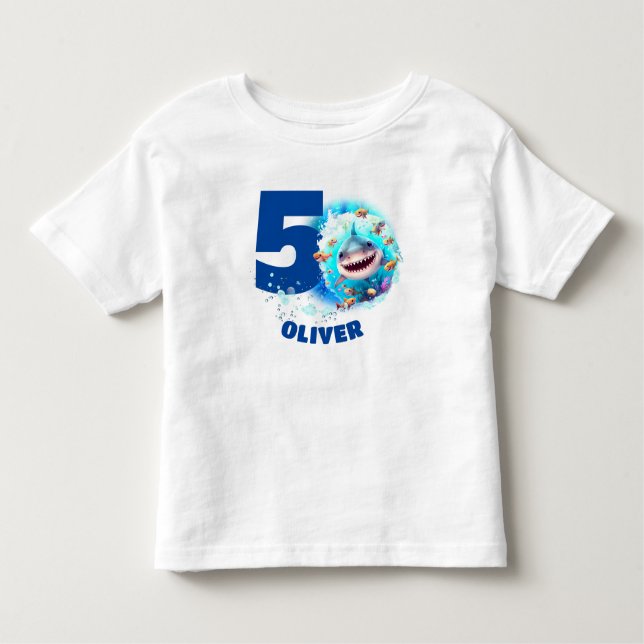 Camiseta De Bebé Cute Shark Nombre de cumpleaños niño (Anverso)