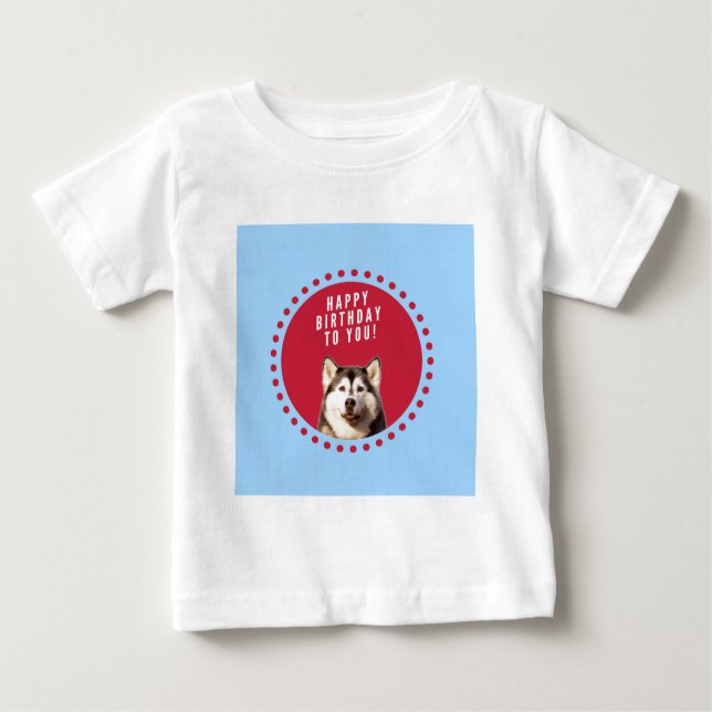 Camiseta De Bebé Cute Siberian Husky Feliz cumpleaños puntos rojos  (Anverso)