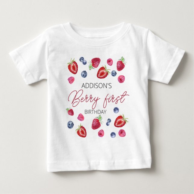 Camiseta De Bebé Cute Simple Red Blue Berry Sweet 1er cumpleaños (Anverso)