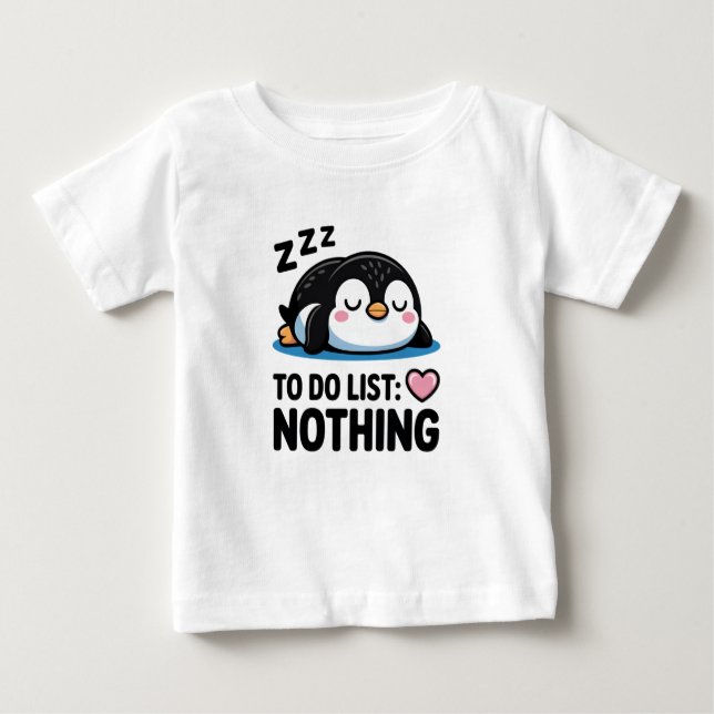 Camiseta De Bebé cute sleeping penguin, to do list nothing (Anverso)
