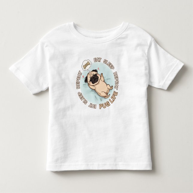 Camiseta De Bebé Cute Sleeping Pug Baby Shirt | Eat Sleep Repeat  (Anverso)
