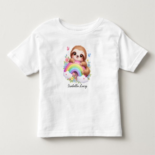 Camiseta De Bebé Cute Sloth And Rainbow, Flowers Kids T-Shirt (Anverso)