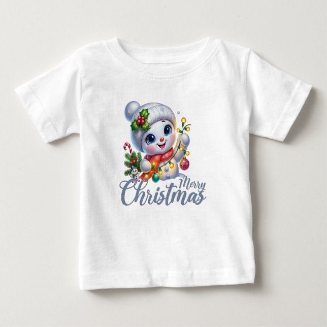 Camiseta De Bebé Cute Snowgirl Merry Christmas Lights Tee (Anverso)