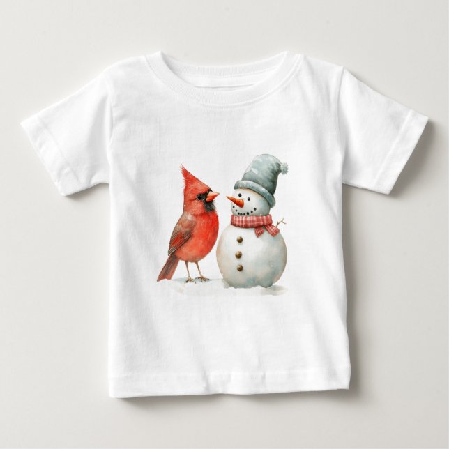 Camiseta De Bebé Cute Snowman with Bird Winter Christmas Scene (Anverso)