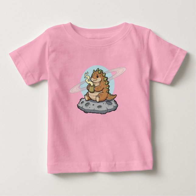 Camiseta De Bebé Cute Space Dinosaur Coffee Illustration (Anverso)