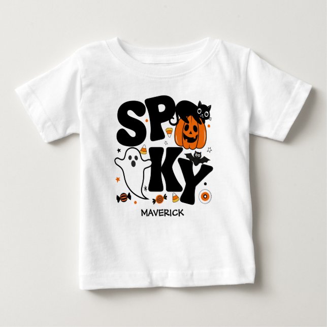 Camiseta De Bebé Cute Spooky Halloween Black and Orange (Anverso)