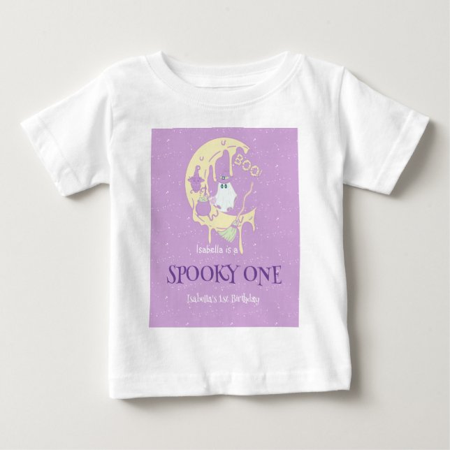 Camiseta De Bebé Cute Spooky One Ghost Moon Halloween 1er cumpleaño (Anverso)