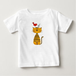Camiseta De Bebé Cute Striped Cat and Red Bird Art