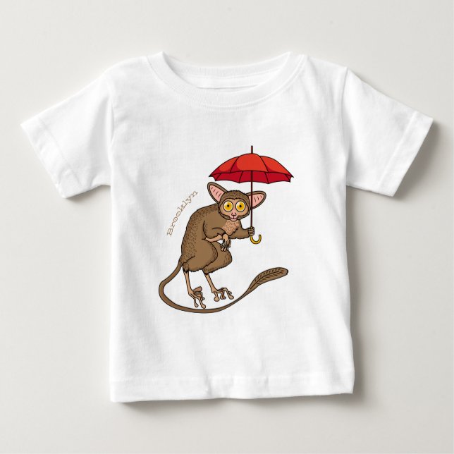 Camiseta De Bebé Cute Tarsier con ilustracion personalizado paragua (Anverso)