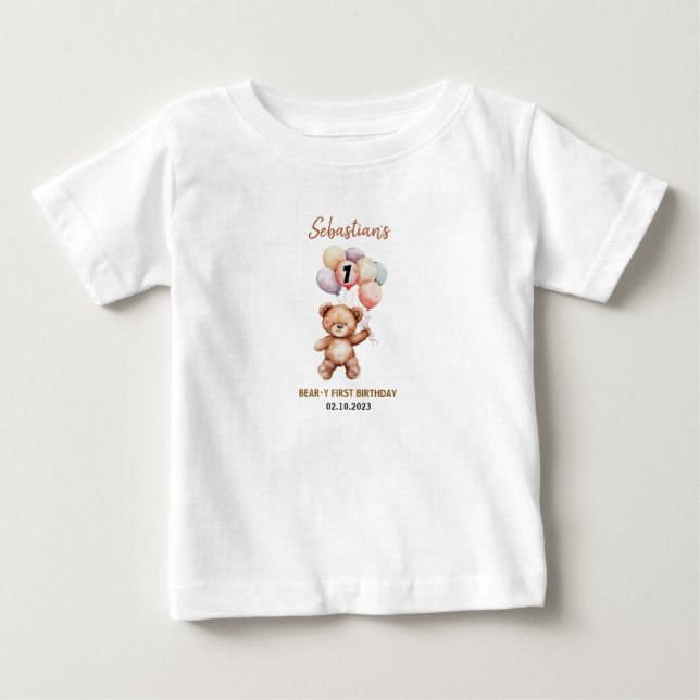 Camiseta De Bebé Cute Teddy Bear 1er Cumpleaños | Oso Dulce  (Anverso)
